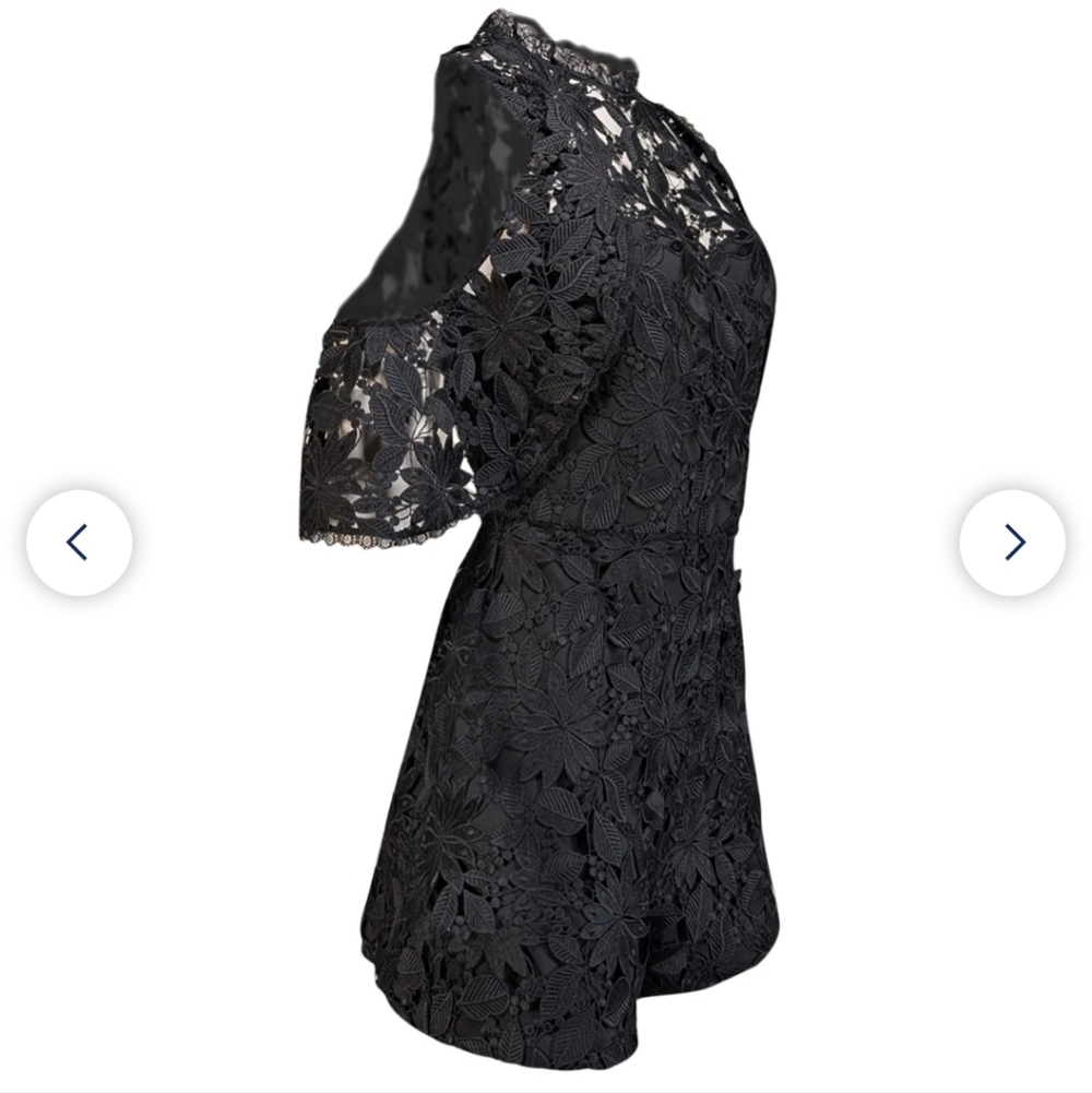 Alice + Olivia Black Floral Lace Cold Shoulder Romper